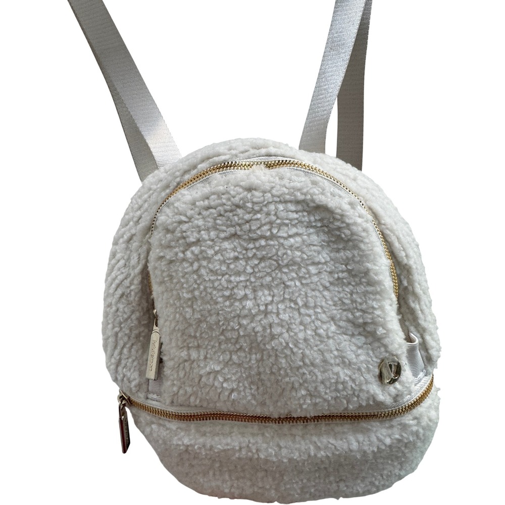 Lululemon Backpack Nano Women White Like New Fleece Sherpa Gold Hardware